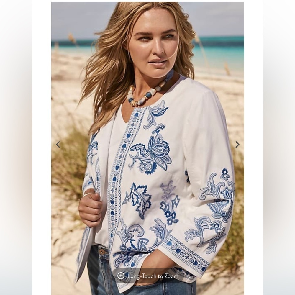 J.Jill Lightweight Embroidered Open Front Jacket 3/4 Sleeve Women’s Size Medium - Picture 9 of 12